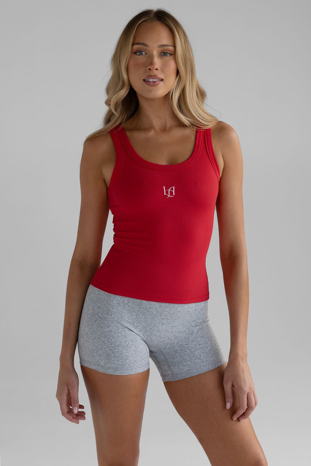 Ribbed Logo Tank - Red - LEELO ACTIVE