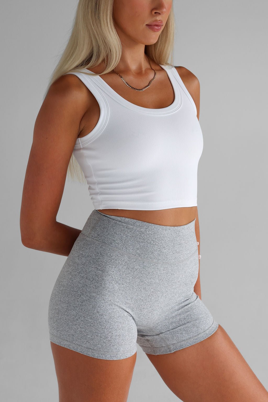 Ribbed Scoop Neck Crop - White - LEELO ACTIVE