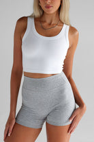 Ribbed Scoop Neck Crop - White - LEELO ACTIVE