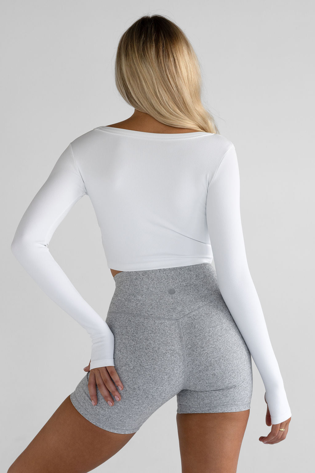 Ribbed Scoop Neck Long Sleeve - White - LEELO ACTIVE