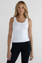 Ribbed Scoop Neck Tank - White - LEELO ACTIVE