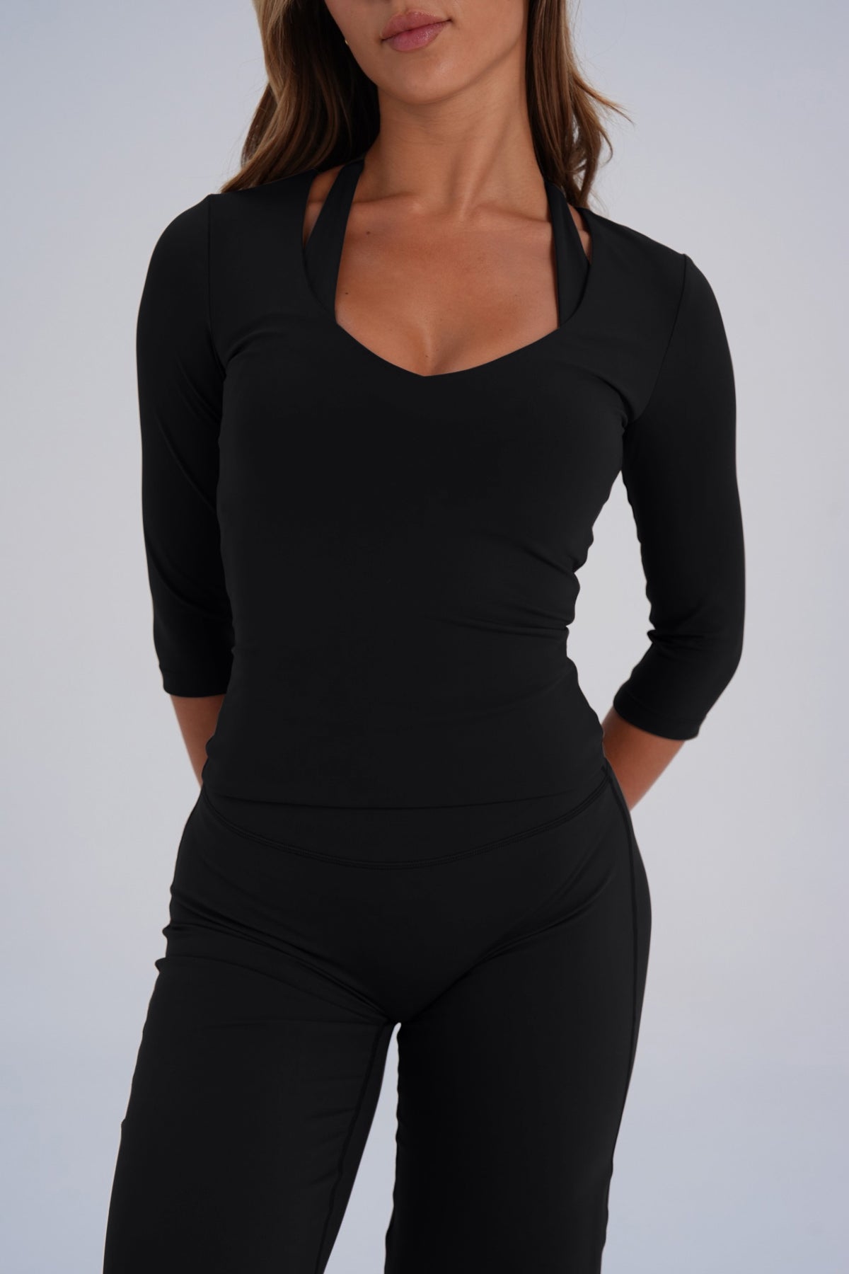 Sculpt 3/4 Sleeve V-Neck - Black - LEELO ACTIVE