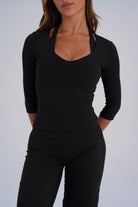Sculpt 3/4 Sleeve V-Neck - Black - LEELO ACTIVE