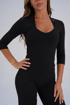 Sculpt 3/4 Sleeve V-Neck - Black - LEELO ACTIVE