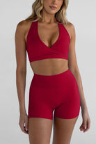 Sculpt Halter Neck Crop - Cherry - LEELO ACTIVE