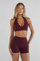 Sculpt Halter Neck Crop - Cherry Cola - LEELO ACTIVE