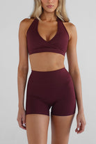 Sculpt Halter Neck Crop - Cherry Cola - LEELO ACTIVE