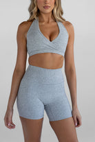 Sculpt Halter Neck Crop - Marl Grey - LEELO ACTIVE