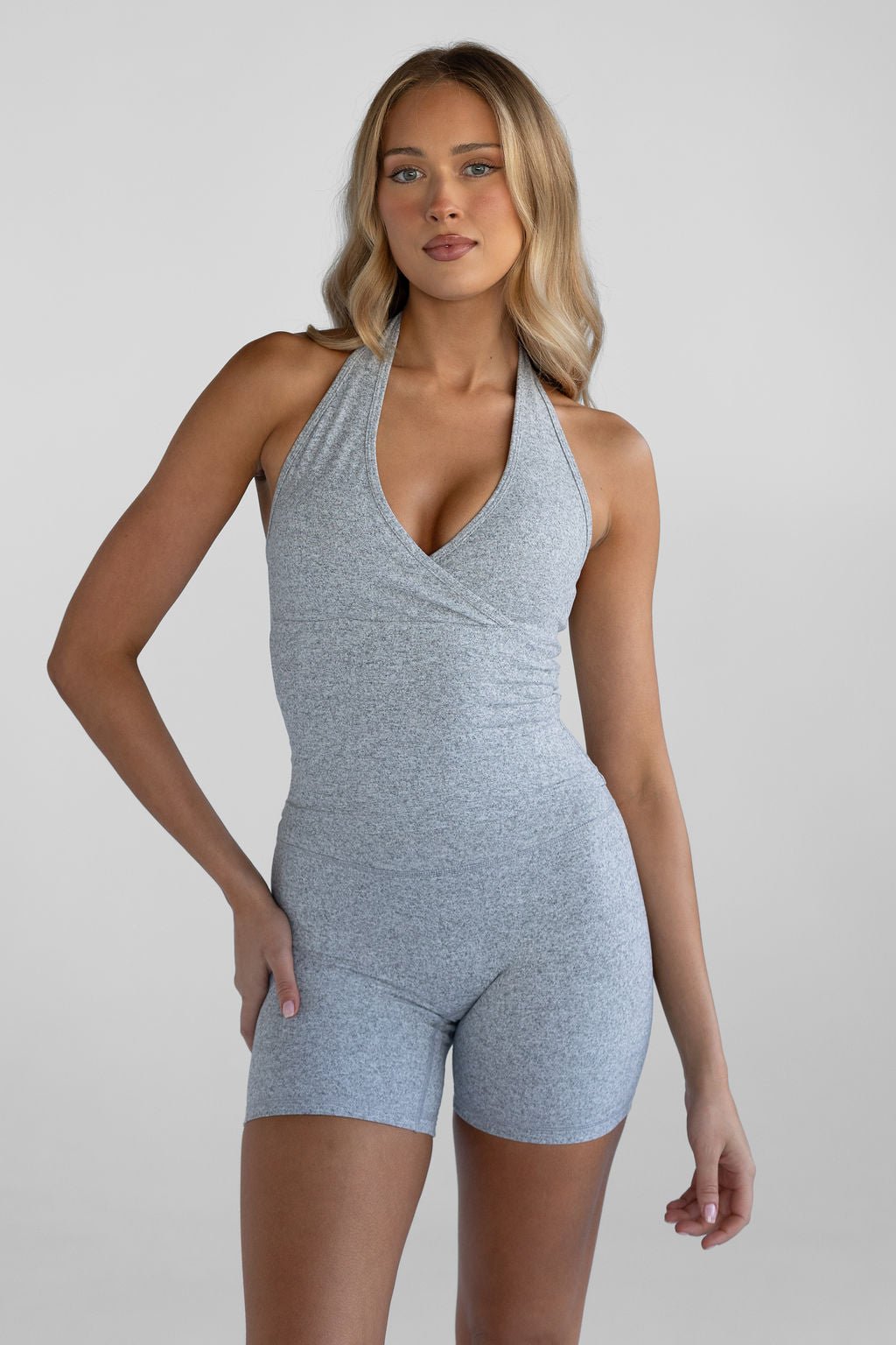 Sculpt Halter Neck Tank - Marl Grey - LEELO ACTIVE