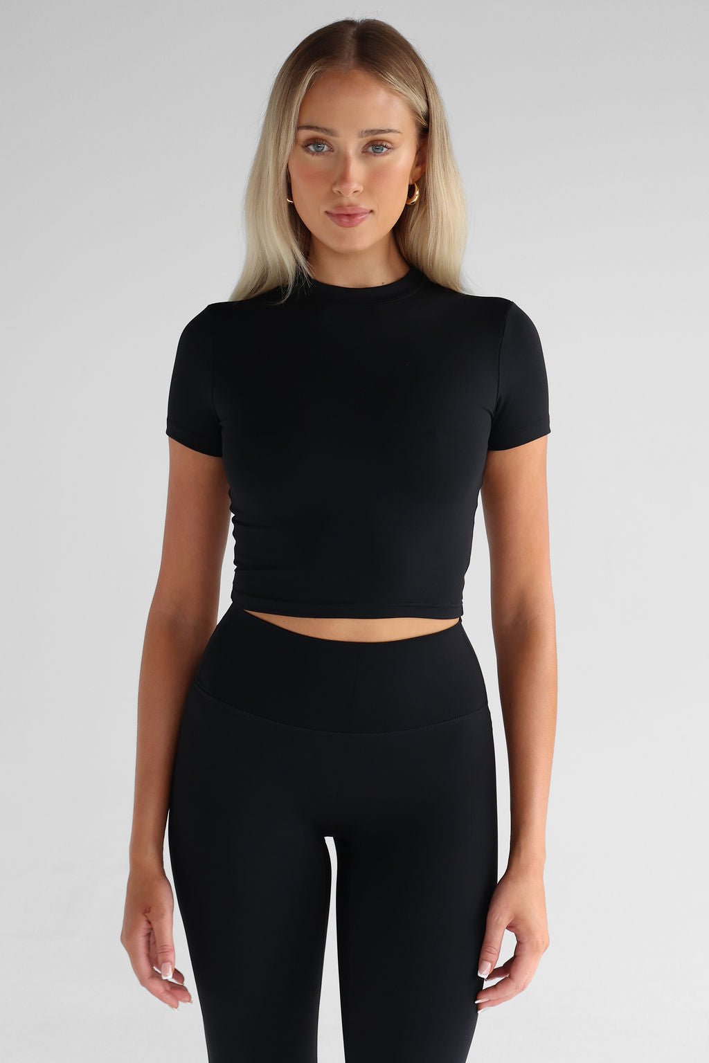 SCULPT Mock Neck Tee - Black - LEELO ACTIVE