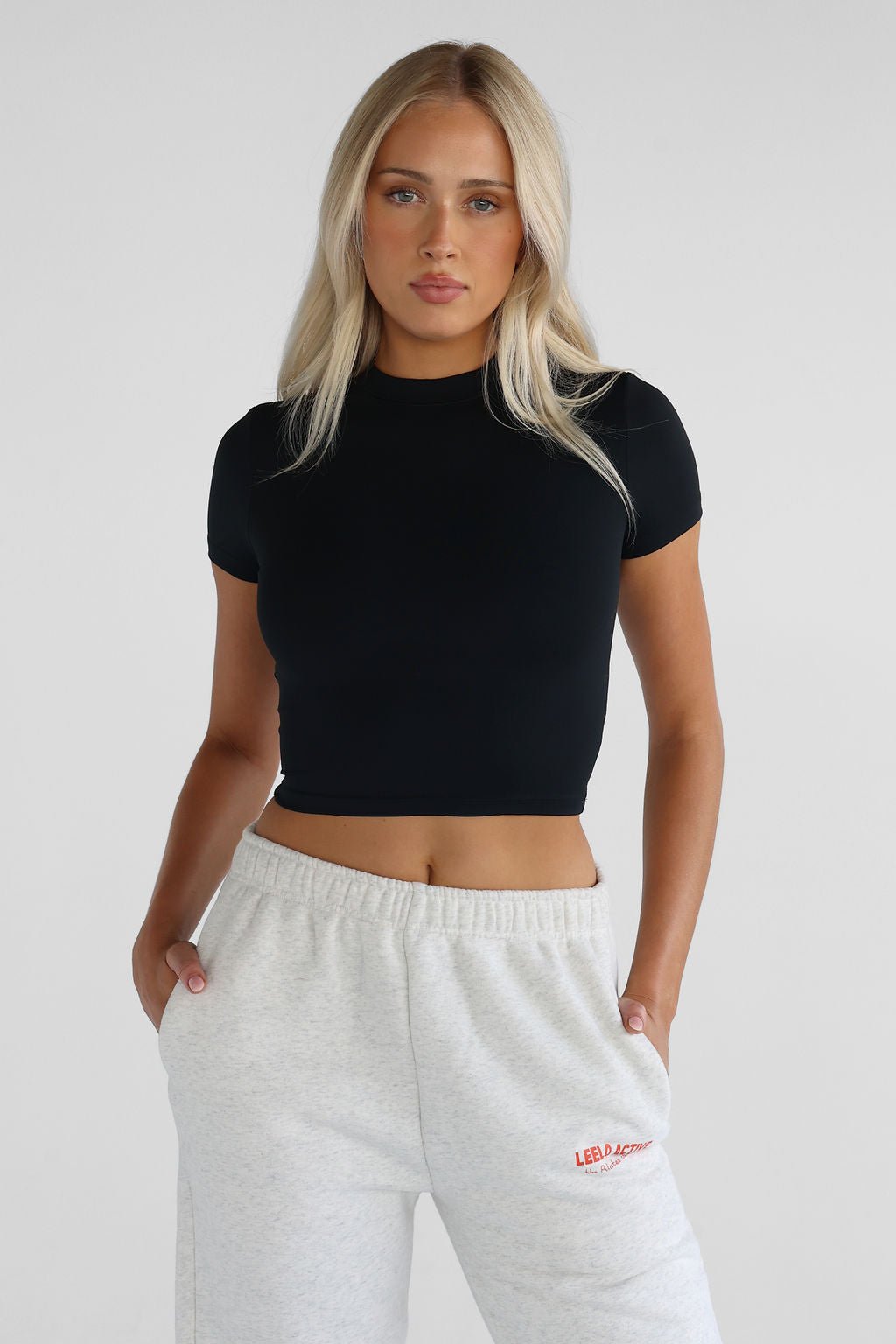 SCULPT Mock Neck Tee - Black - LEELO ACTIVE