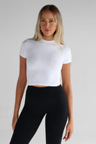 SCULPT Mock Neck Tee - White - LEELO ACTIVE