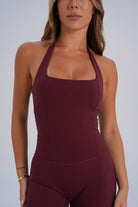 Sculpt Shape Halter Neck Tank - Cherry Cola - LEELO ACTIVE