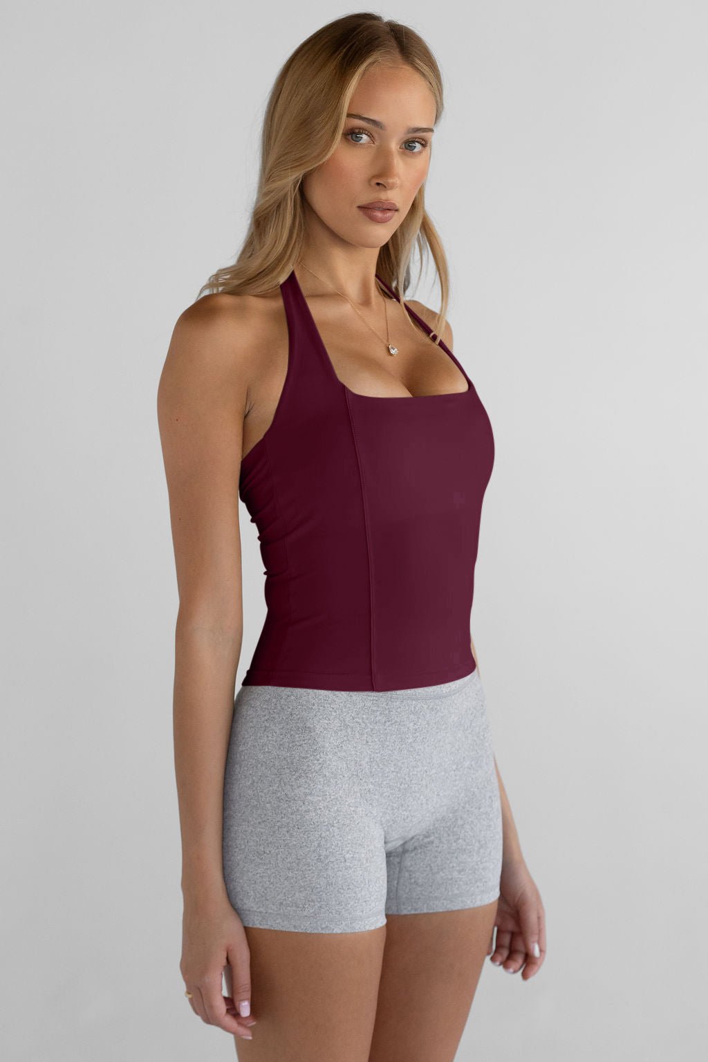 Sculpt Shape Halter Neck Tank - Cherry Cola - LEELO ACTIVE