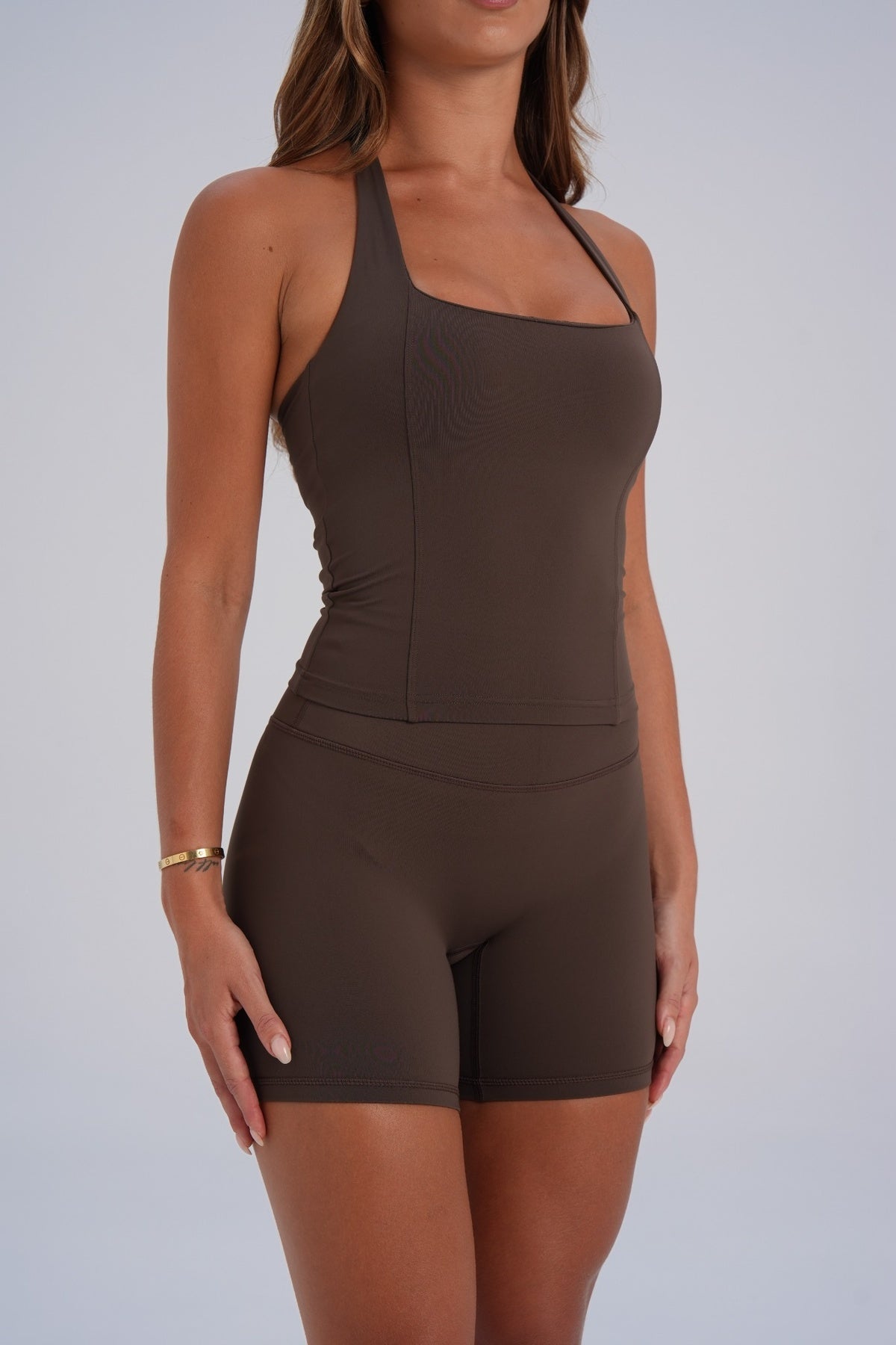 Sculpt Shape Halter Neck Tank - Dark Chocolate - LEELO ACTIVE