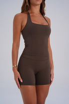 Sculpt Shape Halter Neck Tank - Dark Chocolate - LEELO ACTIVE