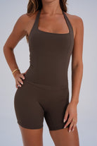 Sculpt Shape Halter Neck Tank - Dark Chocolate - LEELO ACTIVE