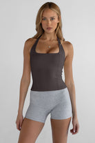 Sculpt Shape Halter Neck Tank - Dark Chocolate - LEELO ACTIVE