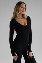 Sculpt V - Neck Long Sleeve - Black - LEELO ACTIVE