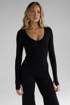 Sculpt V - Neck Long Sleeve - Black - LEELO ACTIVE