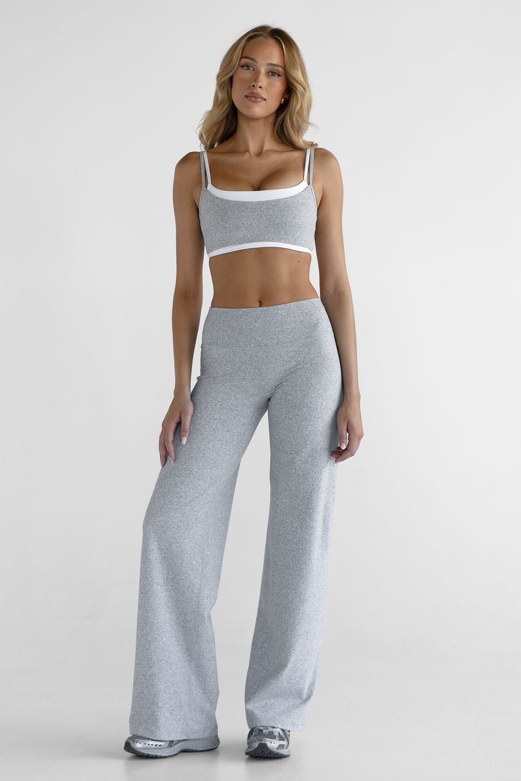 Sculpt Wide Leg Pants - Marl Grey - LEELO ACTIVE