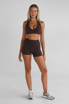 Signature Halter Neck Crop - Mocha - LEELO ACTIVE