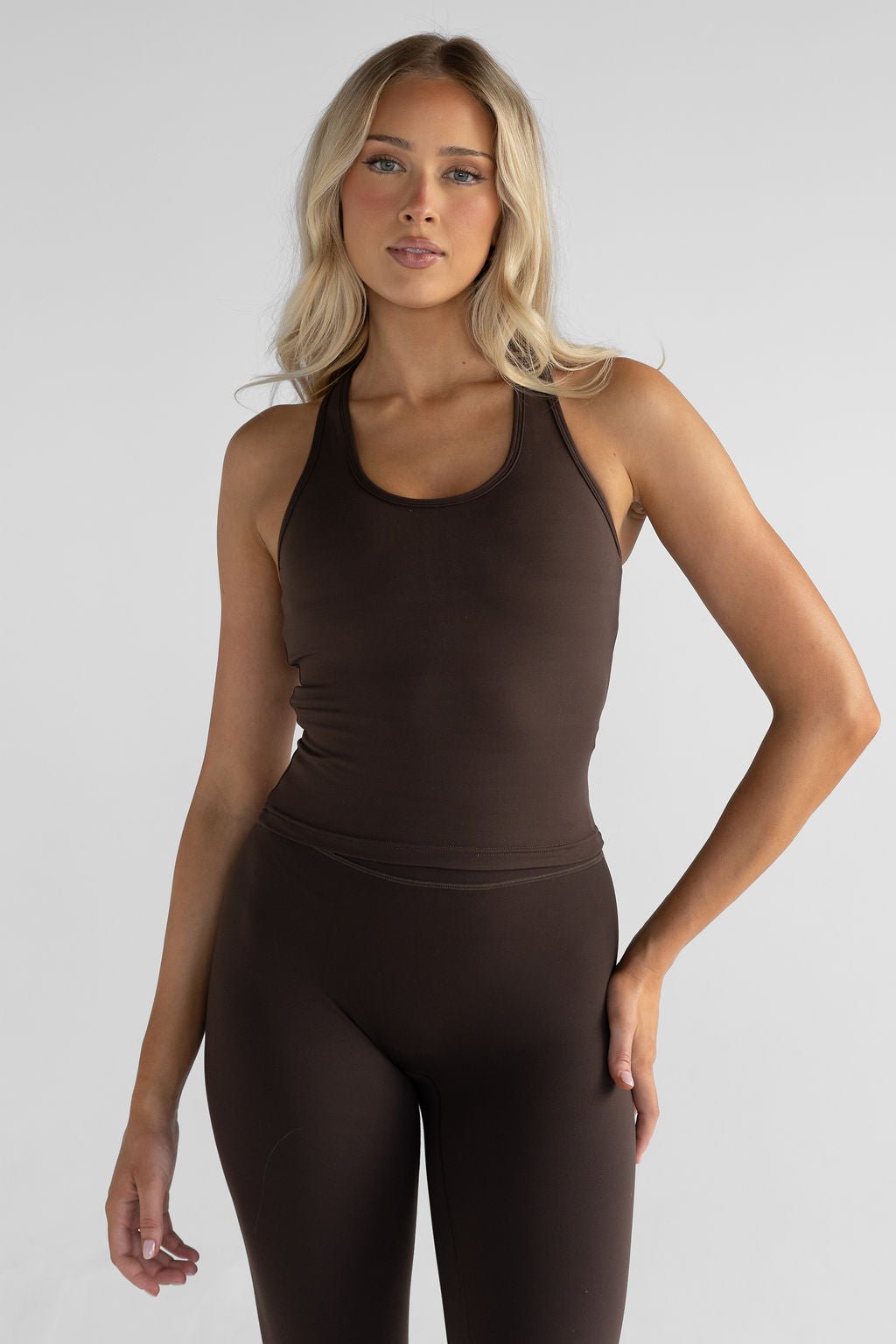 Signature Racer Back Tank - Mocha - LEELO ACTIVE