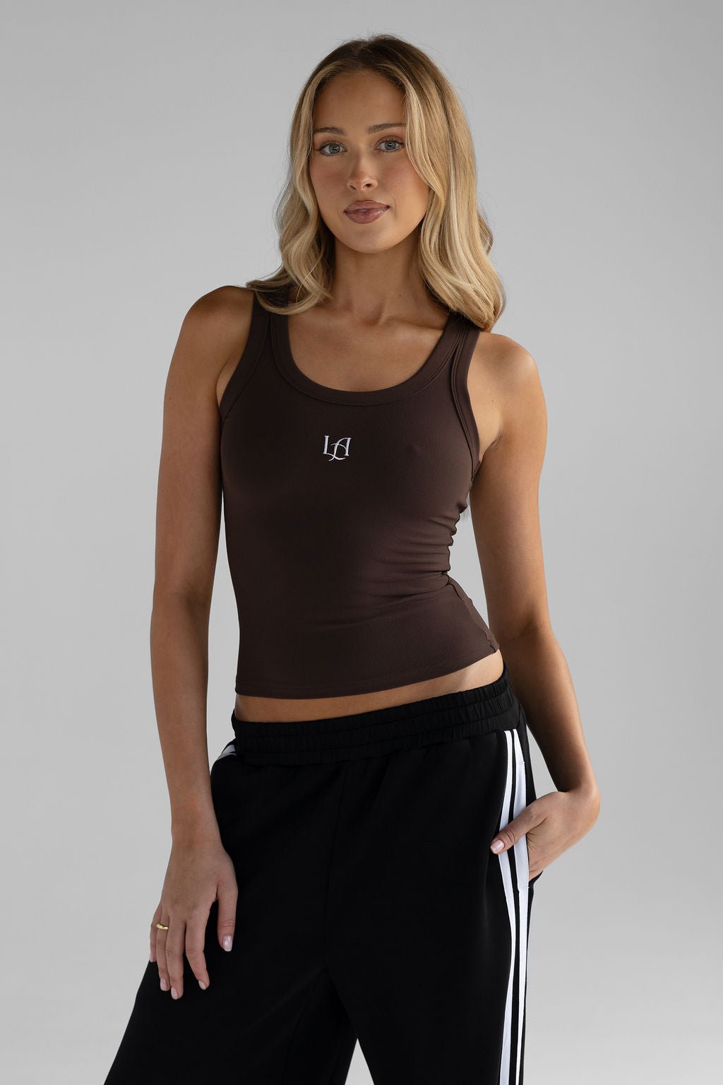 Ribbed Logo Tank - Cocoa, 5 Star Rated – LEELO ACTIVE