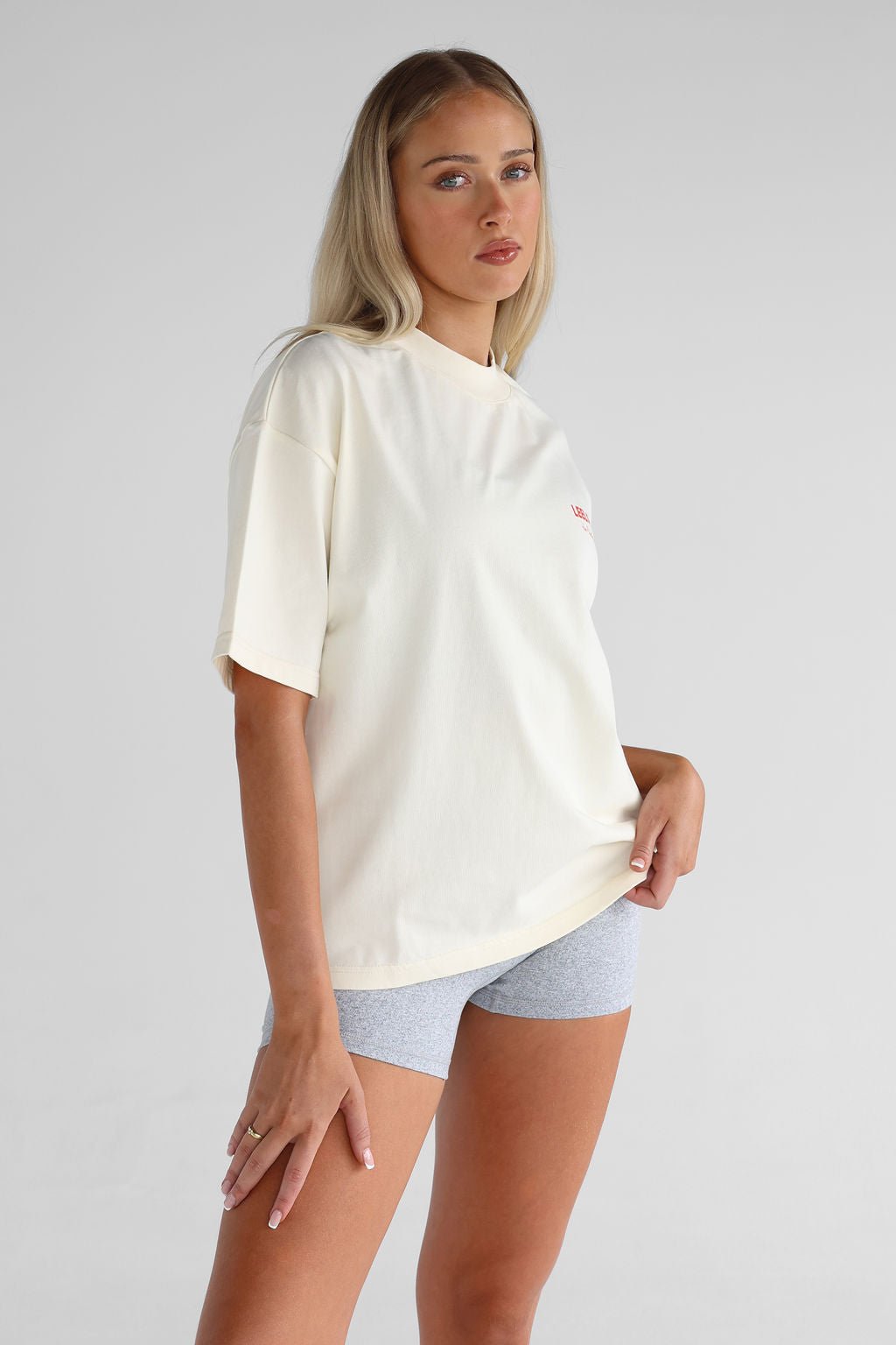 V2 Pilates Collection Boyfriend Tee - Cream - LEELO ACTIVE