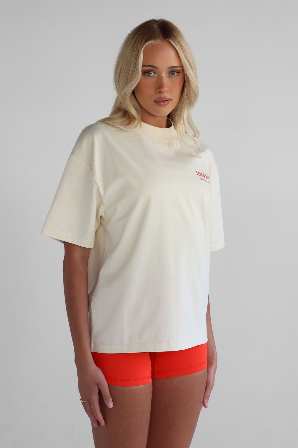 V3 Pilates Collection Boyfriend Tee - Cream - LEELO ACTIVE