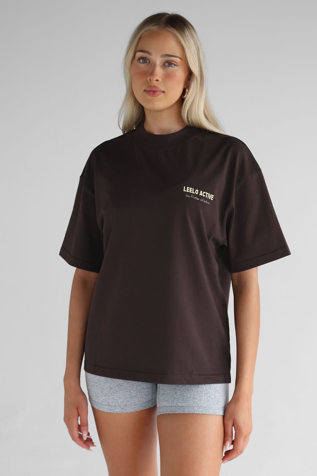 V3 Pilates Collection Boyfriend Tee - Dark Chocolate - LEELO ACTIVE