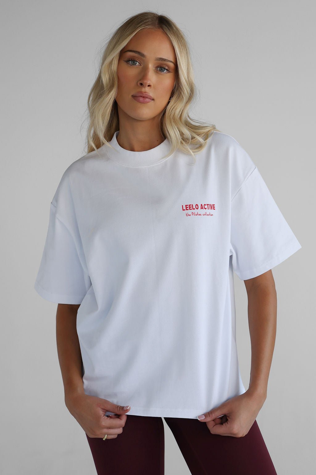 V6 Pilates Collection Chilli Tee - White - LEELO ACTIVE