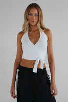 Wrap Halter Top - White - LEELO ACTIVE
