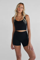 Black Luxe Longline Crop - LEELO ACTIVE