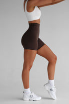 Extra High Waist Bike Shorts - Mocha - LEELO ACTIVE