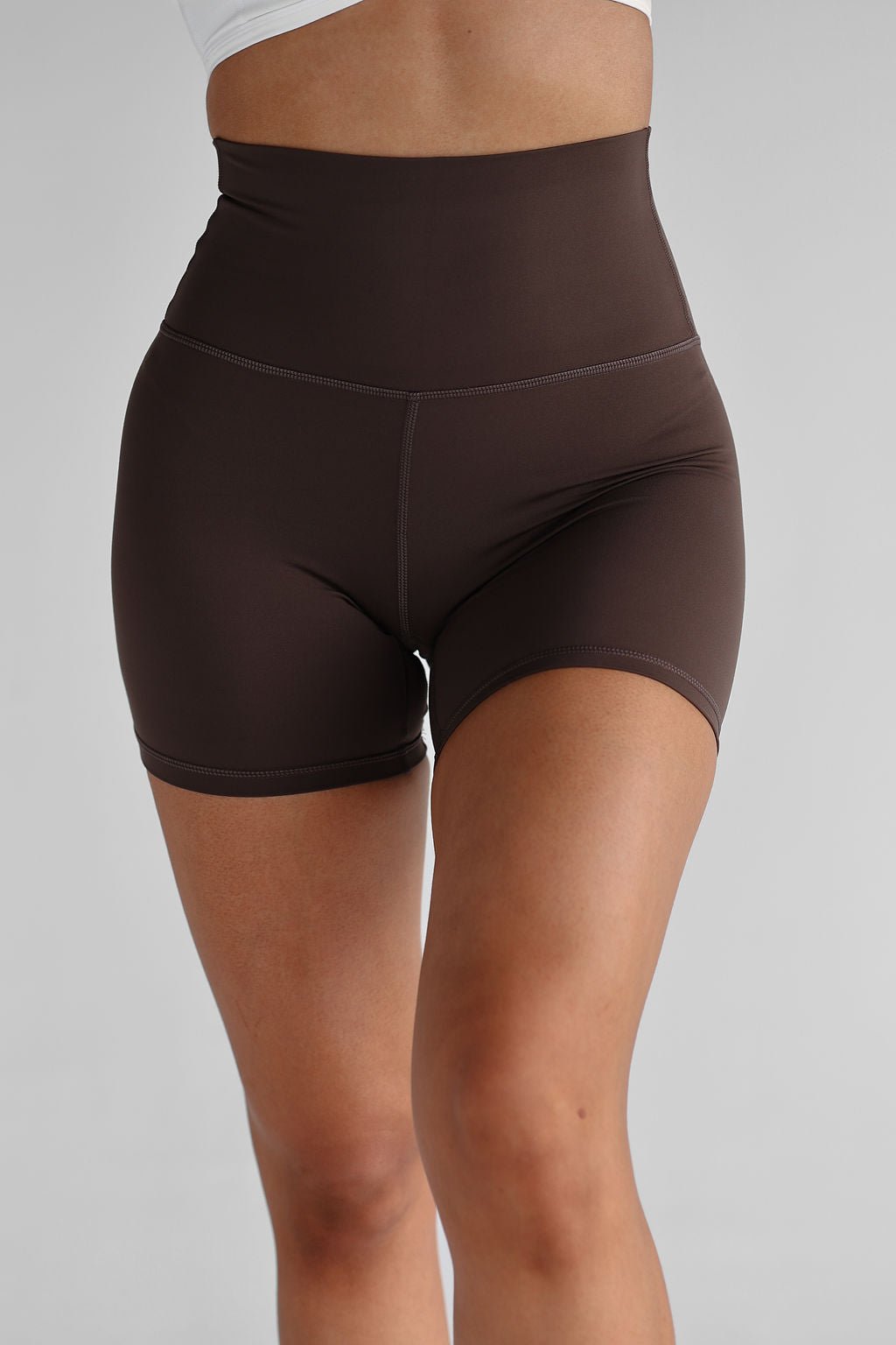 Extra High Waist Bike Shorts - Mocha - LEELO ACTIVE