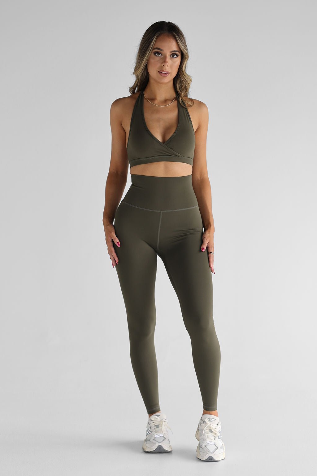 Extra High Waist Full Length Leggings - Khaki - LEELO ACTIVE