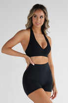 Ribbed Halter Neck Crop - Black - LEELO ACTIVE