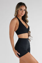 Ribbed Halter Neck Crop - Black - LEELO ACTIVE