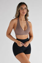 Ribbed Halter Neck Crop - Cappuccino - LEELO ACTIVE