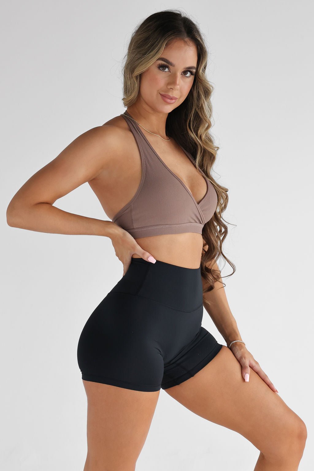 Ribbed Halter Neck Crop - Cappuccino - LEELO ACTIVE