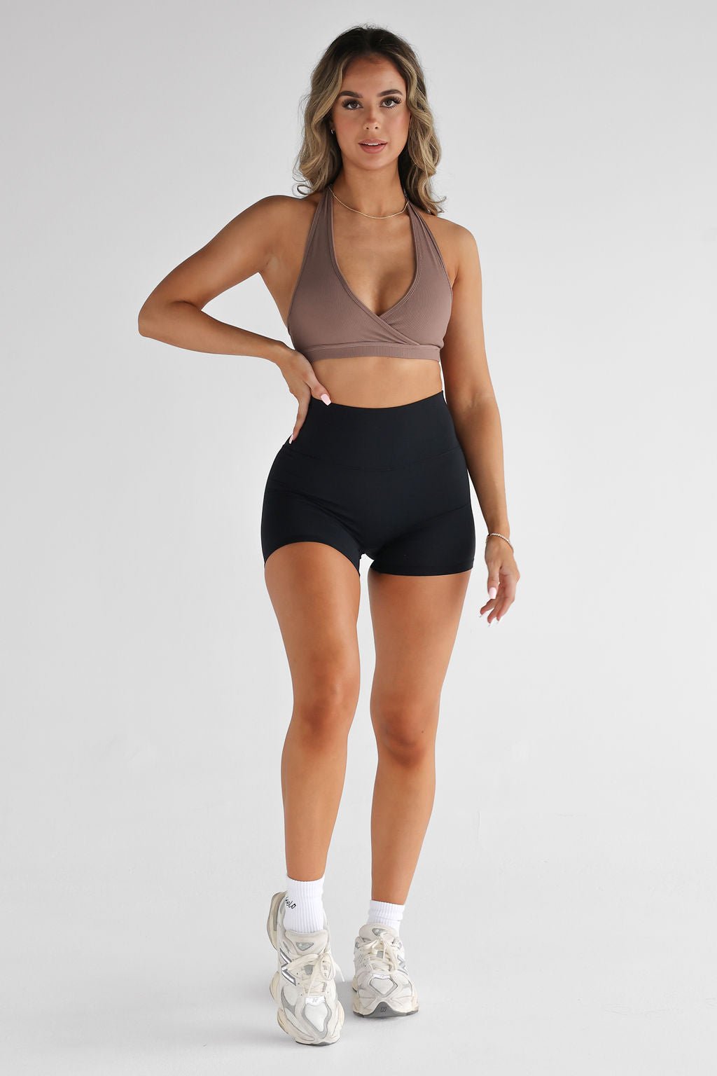 Ribbed Halter Neck Crop - Cappuccino - LEELO ACTIVE