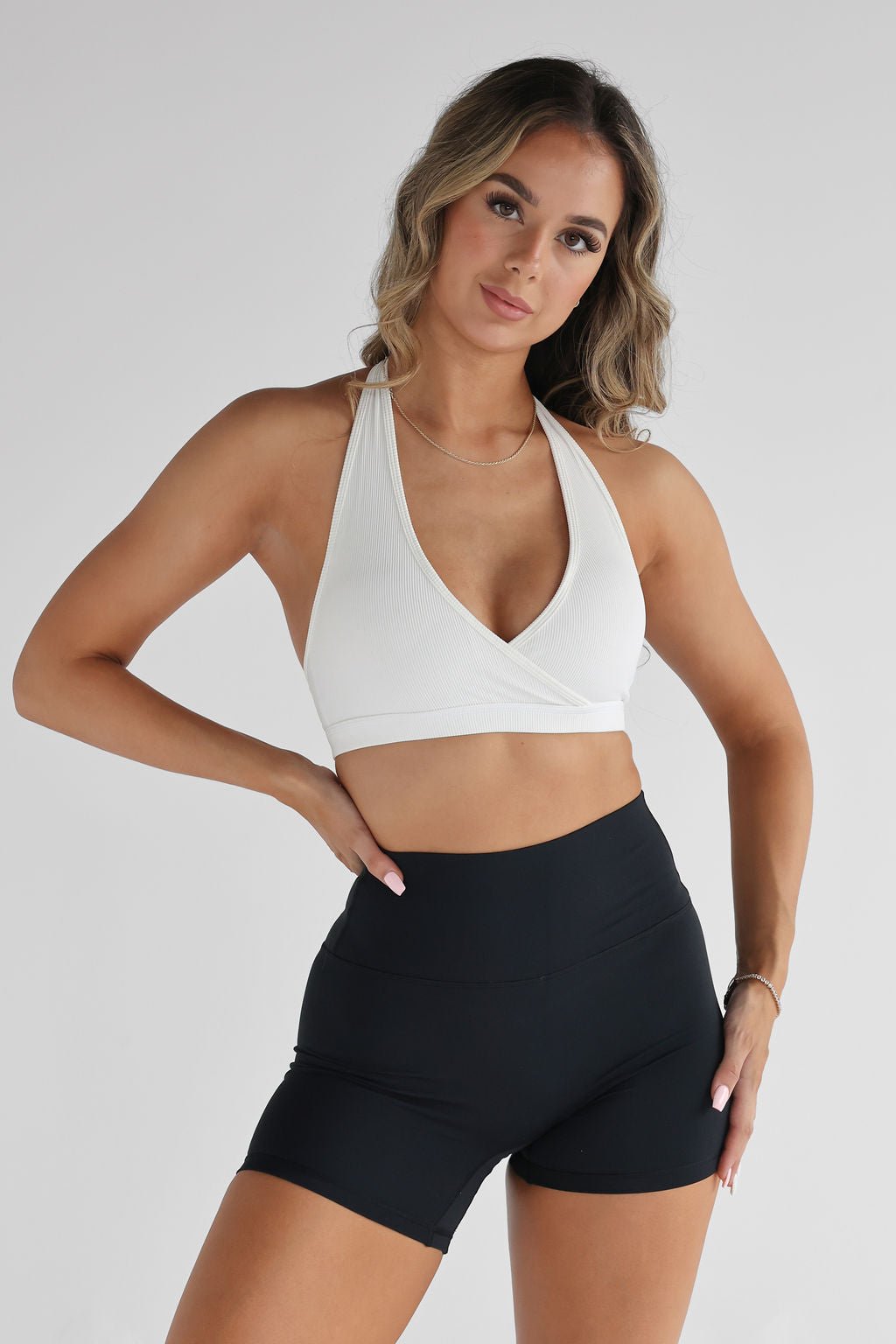 Ribbed Halter Neck Crop - White - LEELO ACTIVE