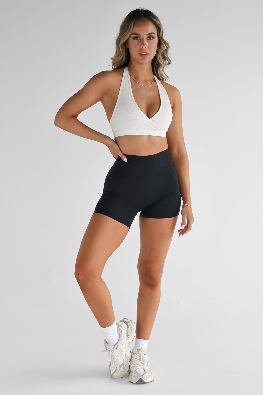 Ribbed Halter Neck Crop - White - LEELO ACTIVE