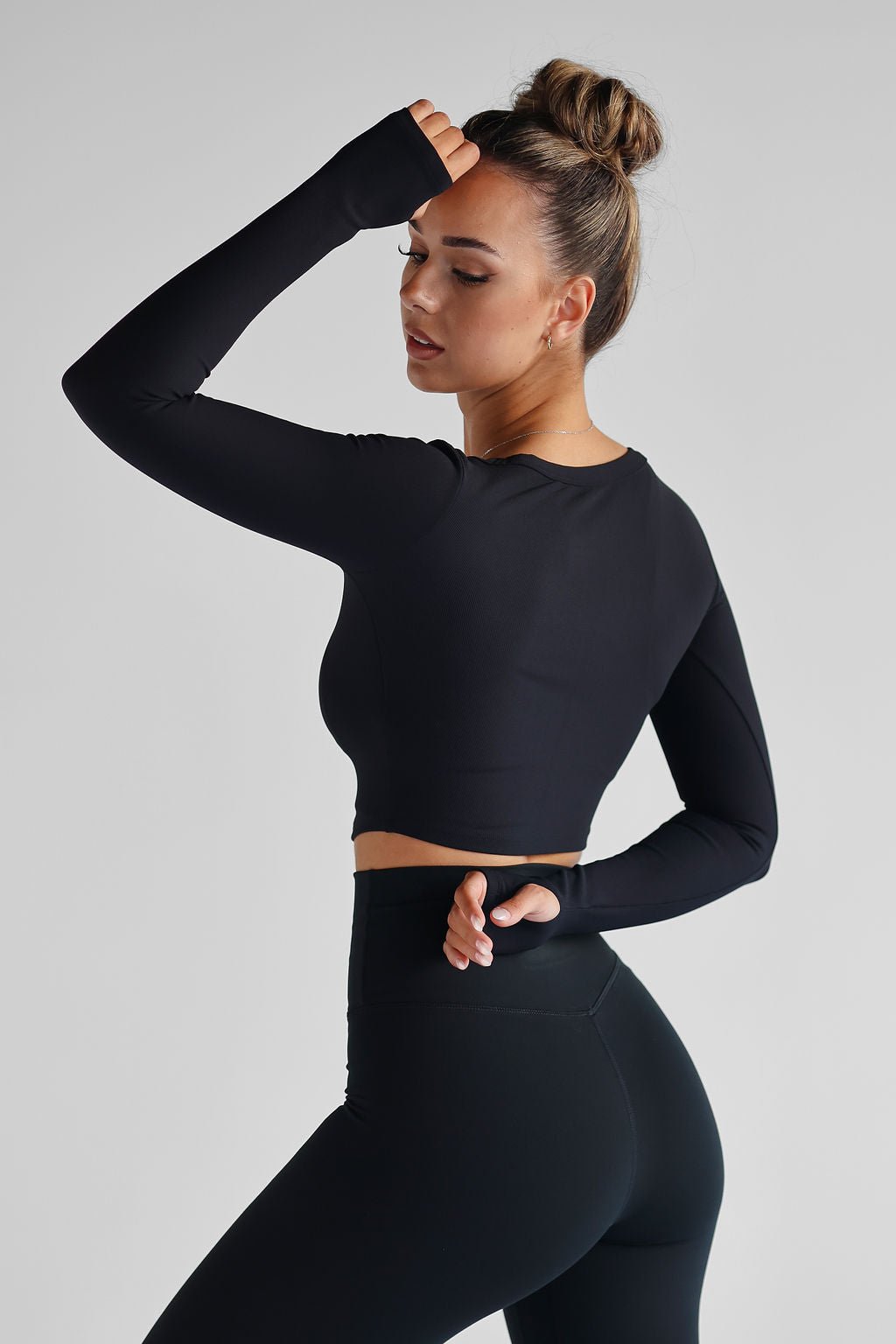 Women's Ribbed Cut Out Long Sleeve Crop Top Black SM/UK6-10 / Black