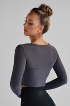 Ribbed Long Sleeve Crop - Charcoal - LEELO ACTIVE