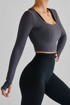 Ribbed Long Sleeve Crop - Charcoal - LEELO ACTIVE