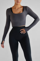 Ribbed Long Sleeve Crop - Charcoal - LEELO ACTIVE