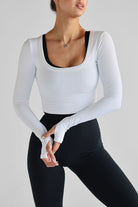 Ribbed Long Sleeve Crop - White - LEELO ACTIVE