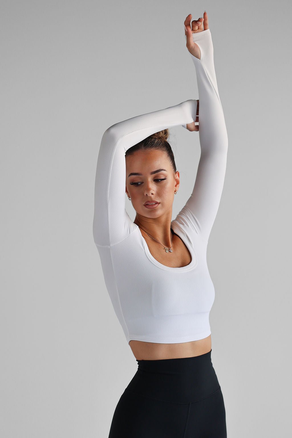 Ribbed Long Sleeve Crop - White - LEELO ACTIVE
